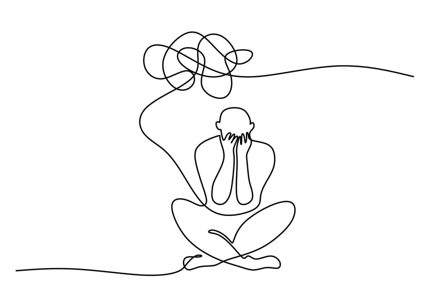 one line drawing art of stress confusing people vector
