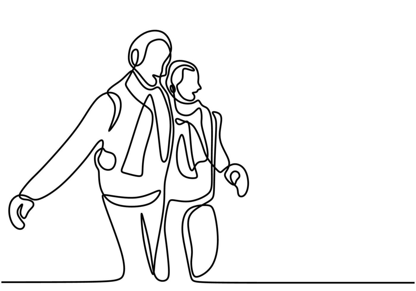 Elderly couple walking together in continuous one line art vector