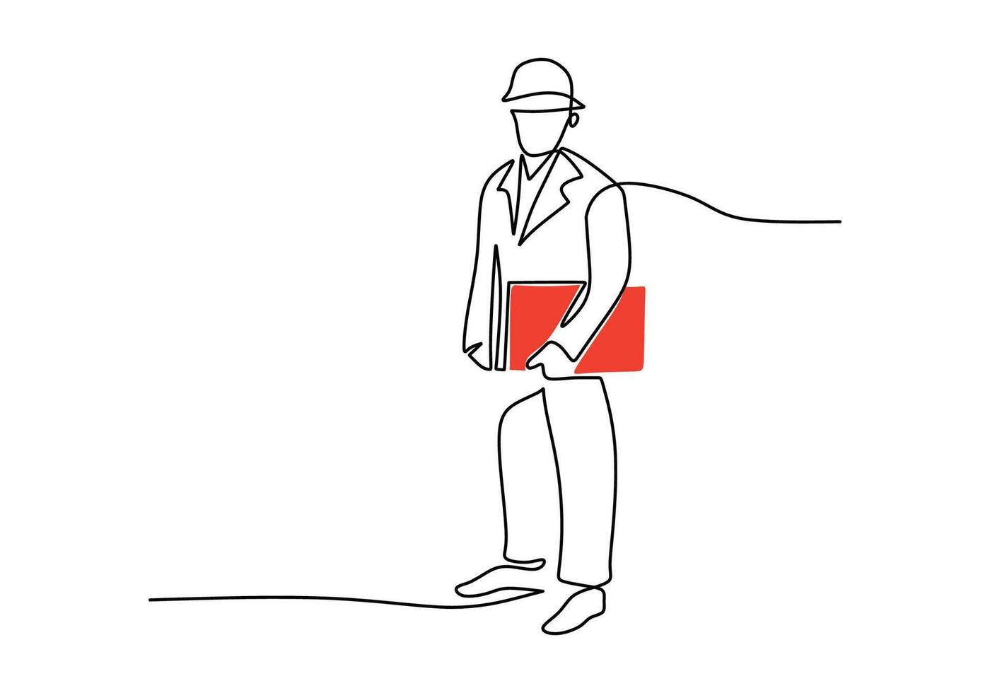 continuous line drawing of young male architect holding red paper vector