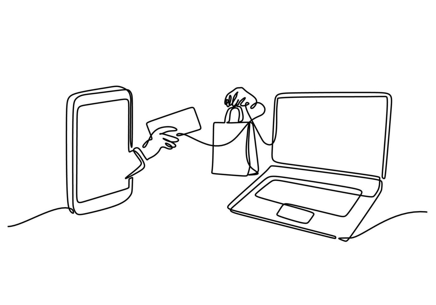 Continuous one line of shopping online buying concept vector