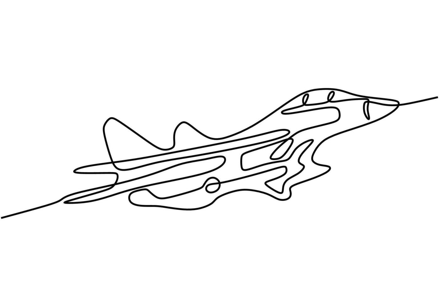 modern fighter plane in the air power vehicle one line art vector