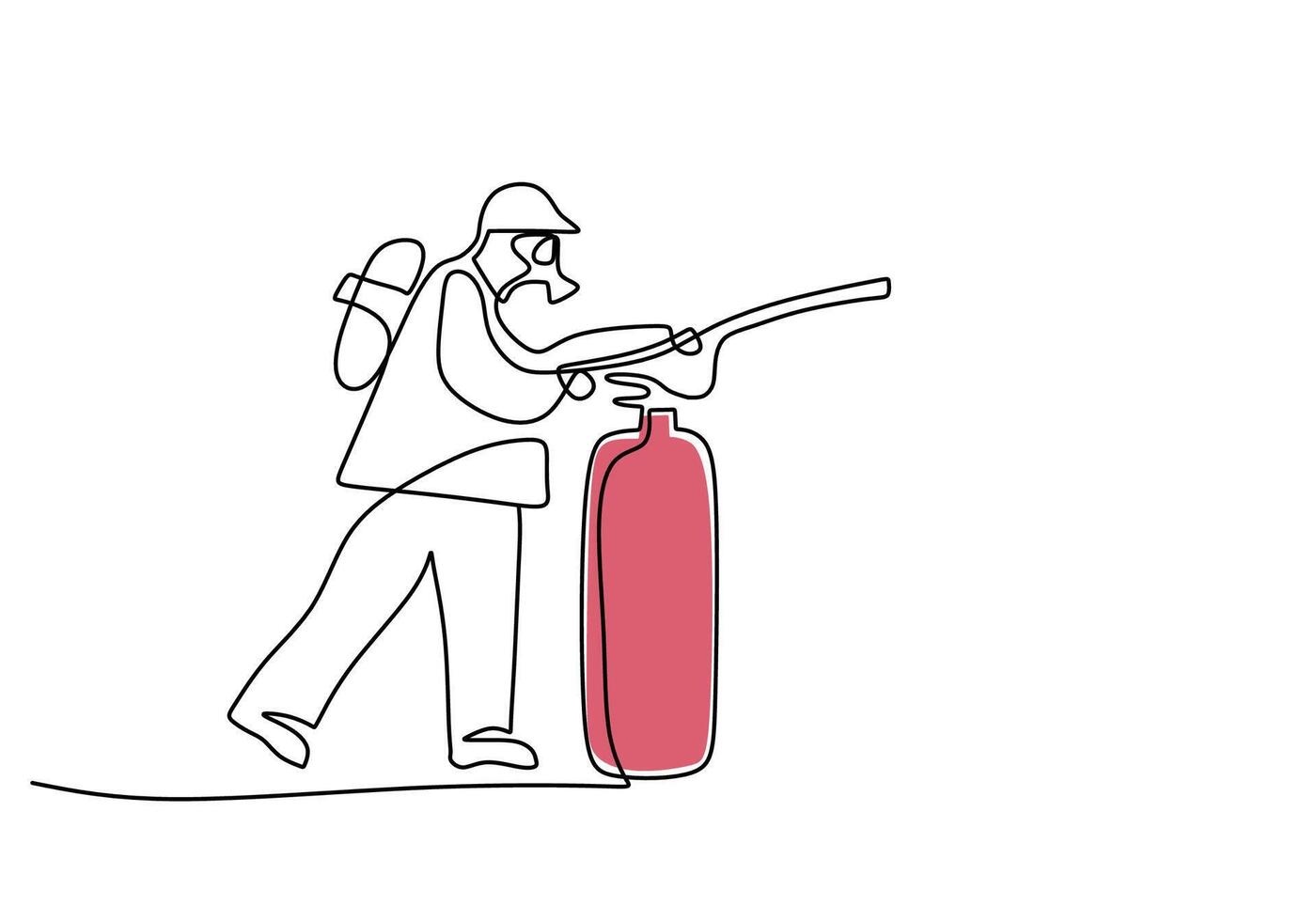 One continuous line drawing of firefighter extinguished the fire vector
