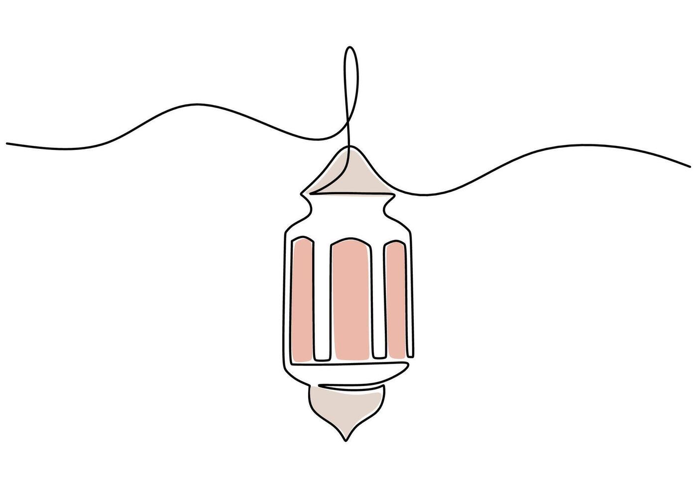 Hanging lantern in one single continuous line drawing. Ramadan kareem concept illustration. vector