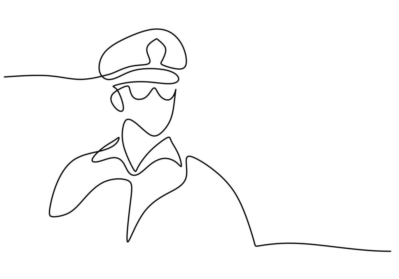 Police officer wear glasses standing in one Continuous line art vector