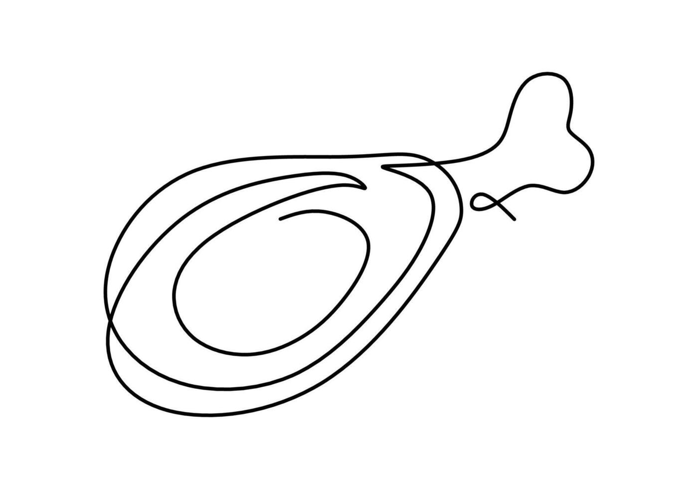 Continuous line drawing of hot crispy fried chicken leg. Fast food cafe menu and restaurant. vector