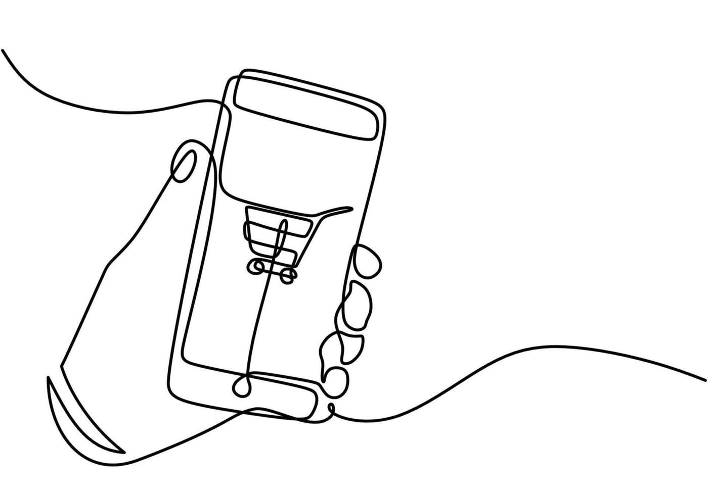 One line drawing of online shopping with shopping cart image vector