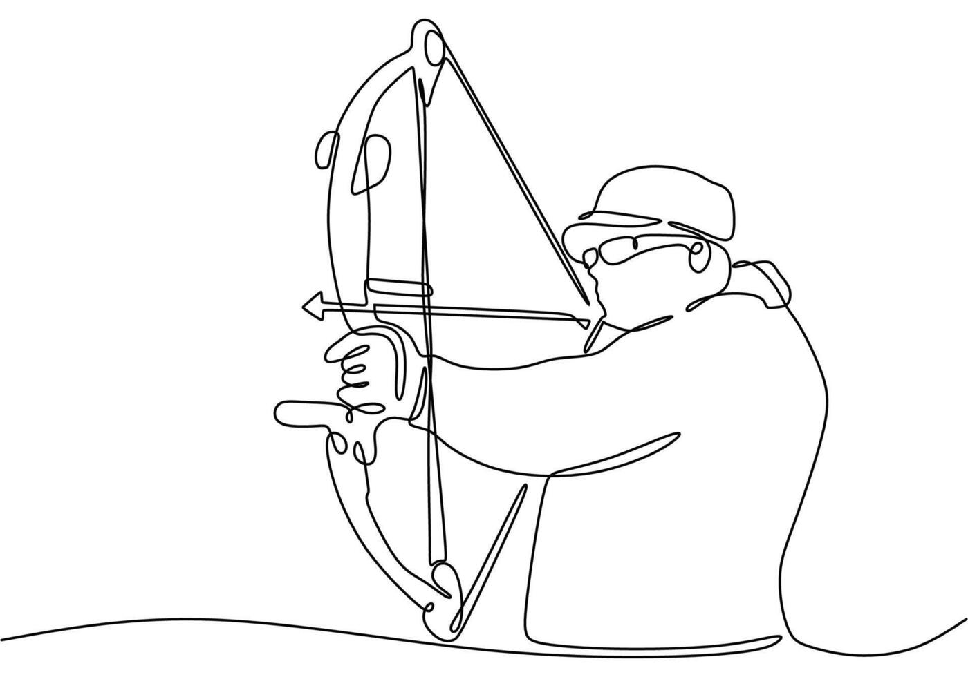 One line drawing of archer man focus archery to hit the target vector