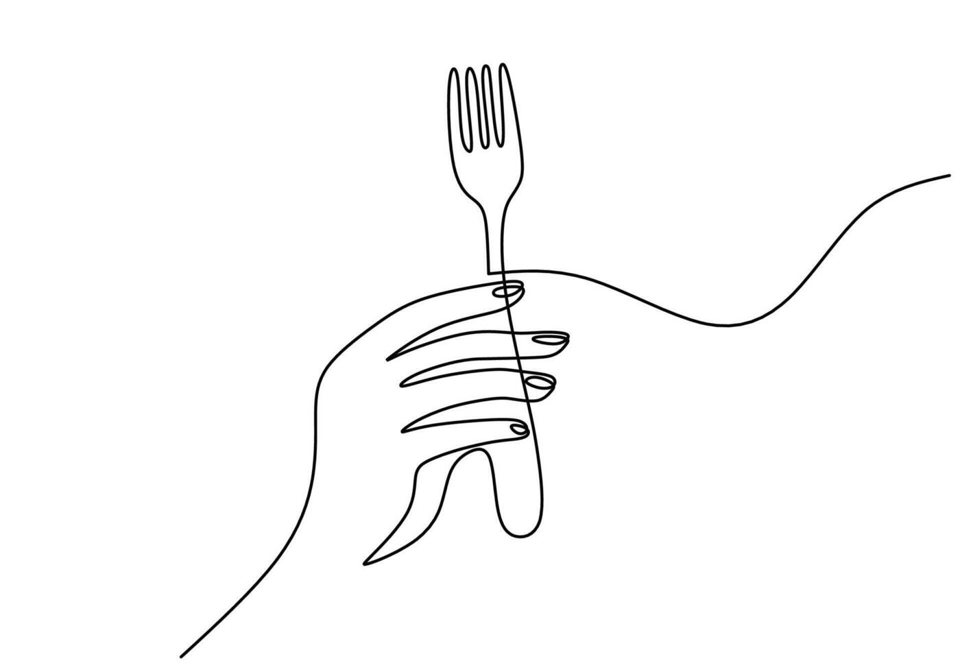 one continuous line drawing of hand hold fork isolated on white background illustration. vector