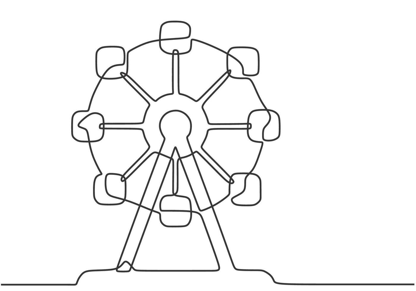 One line drawing of a ferris wheel in park, a circular circle turning high in the sky. vector
