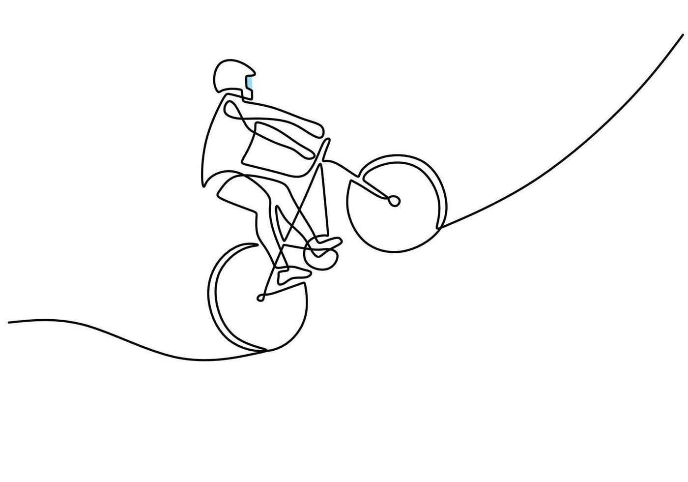Single one line drawing happy boy riding a bike with helmet. World bicycle day concept. vector
