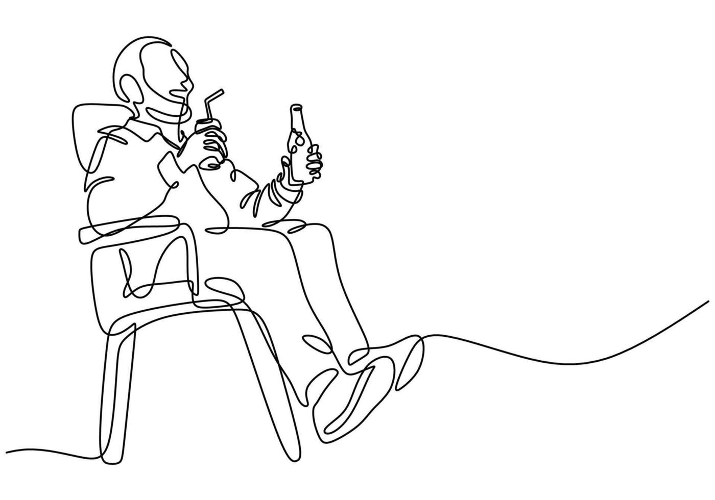 old Man drinking and relaxing in one continuous single line drawing vector