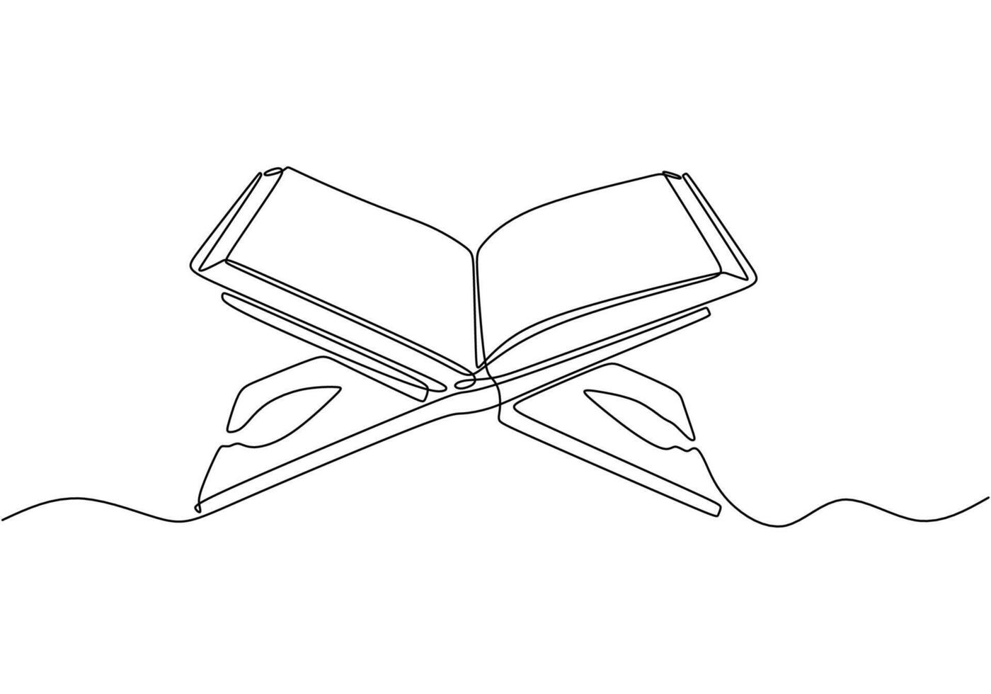 Holy quran with board in one single continuous line drawing style for Ramadan kareem concept vector