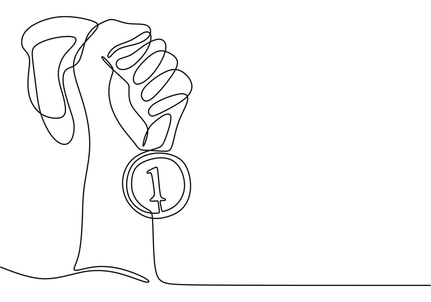 Single one continuous line drawing medal held by one hand vector