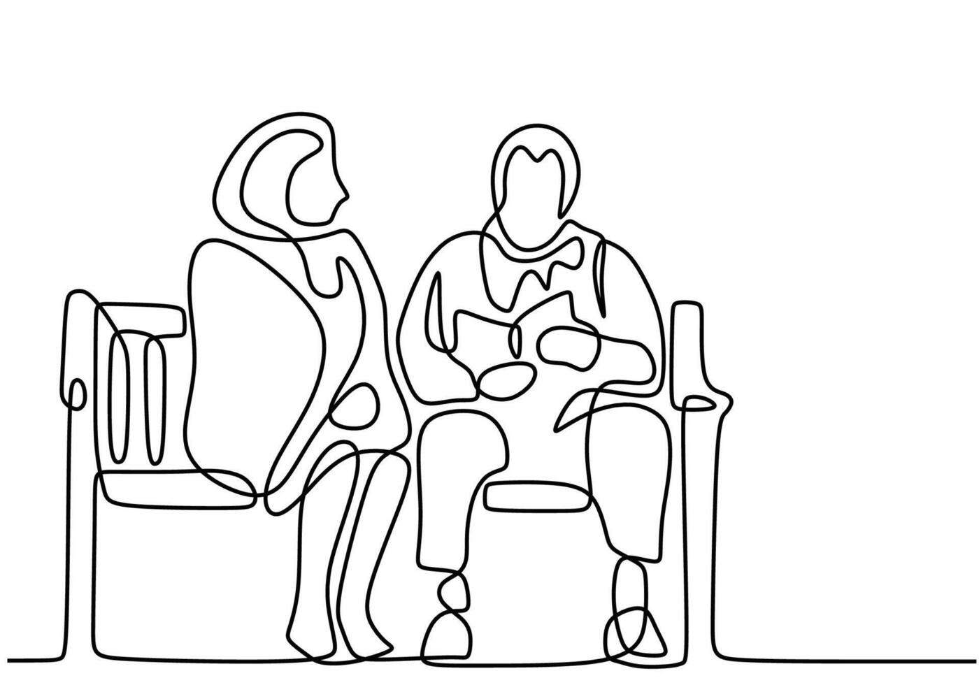 Romantic elderly couple continuous line art drawing style vector