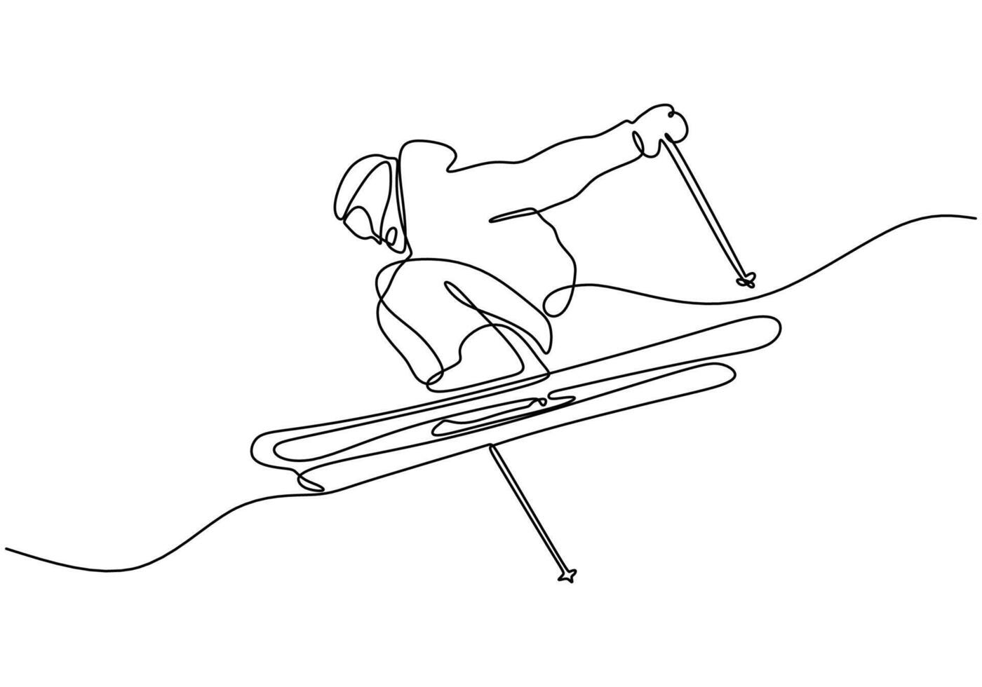 Continuous one line drawing of skier athlete vector
