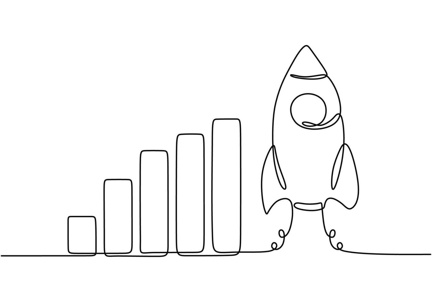 One continuous line drawing of Rocket space ship launch graphic vector