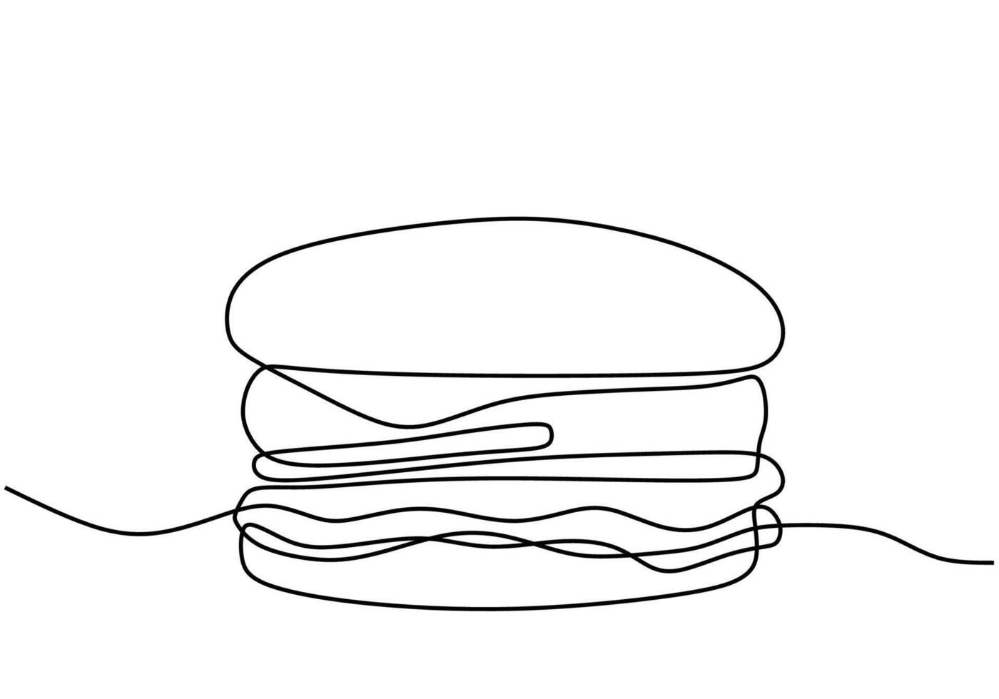 One continuous line drawing of burger Fast food restaurant vector