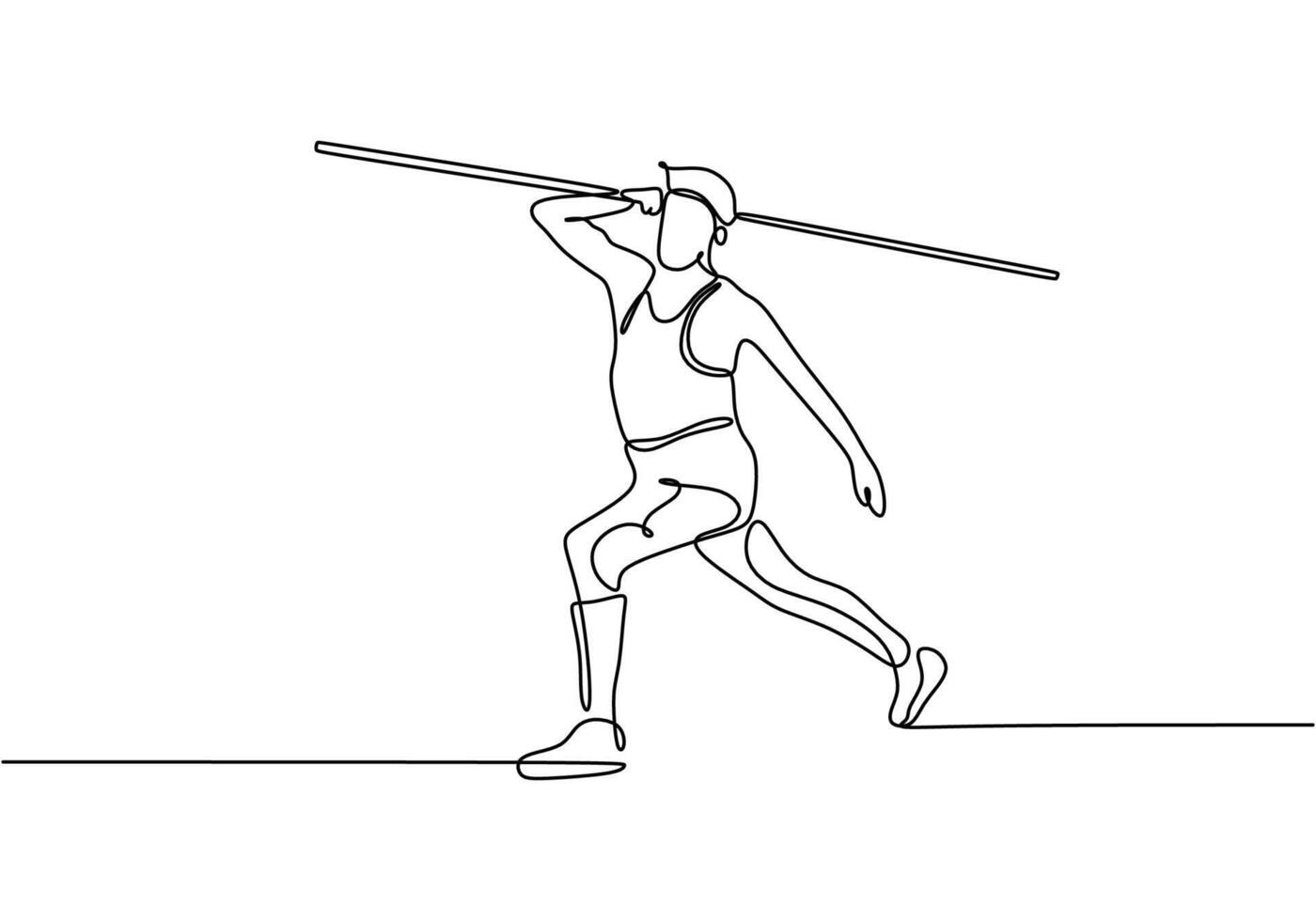 One continuous line drawing of athlete train to throw javelin vector