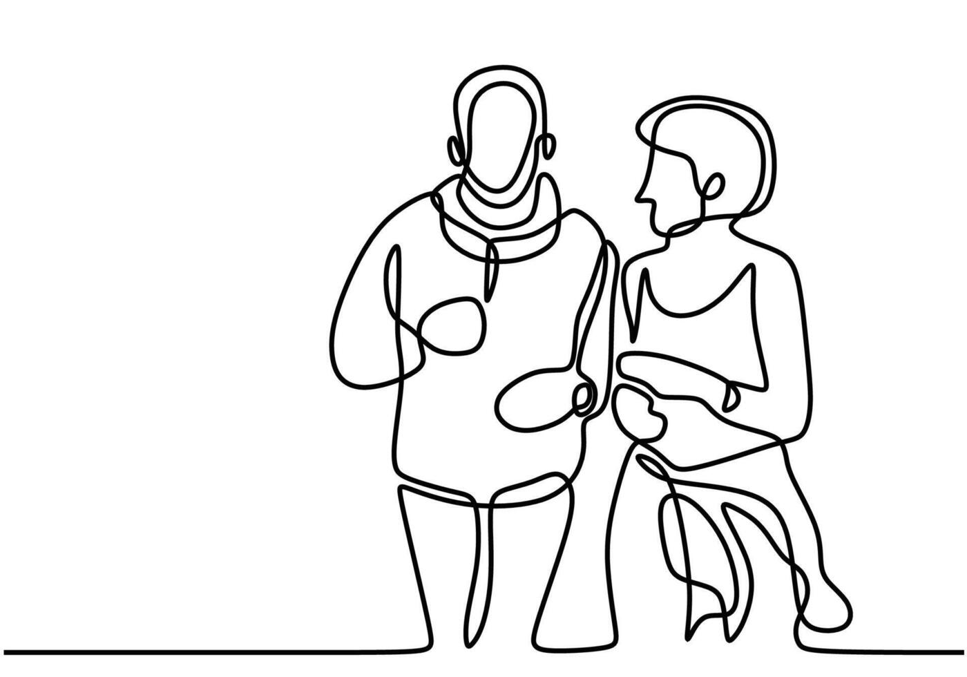 one continuous line drawing of old man and woman are jogging. Sport. Slow aging. illustration vector