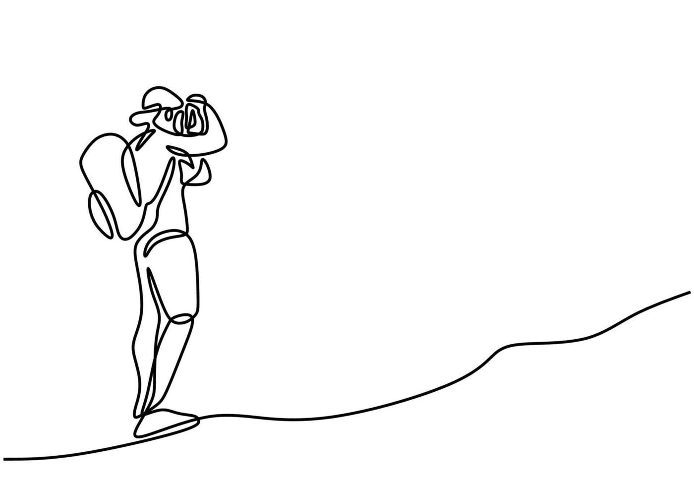 continuous line drawing of man doing photography. Photographer isolated on white background. vector