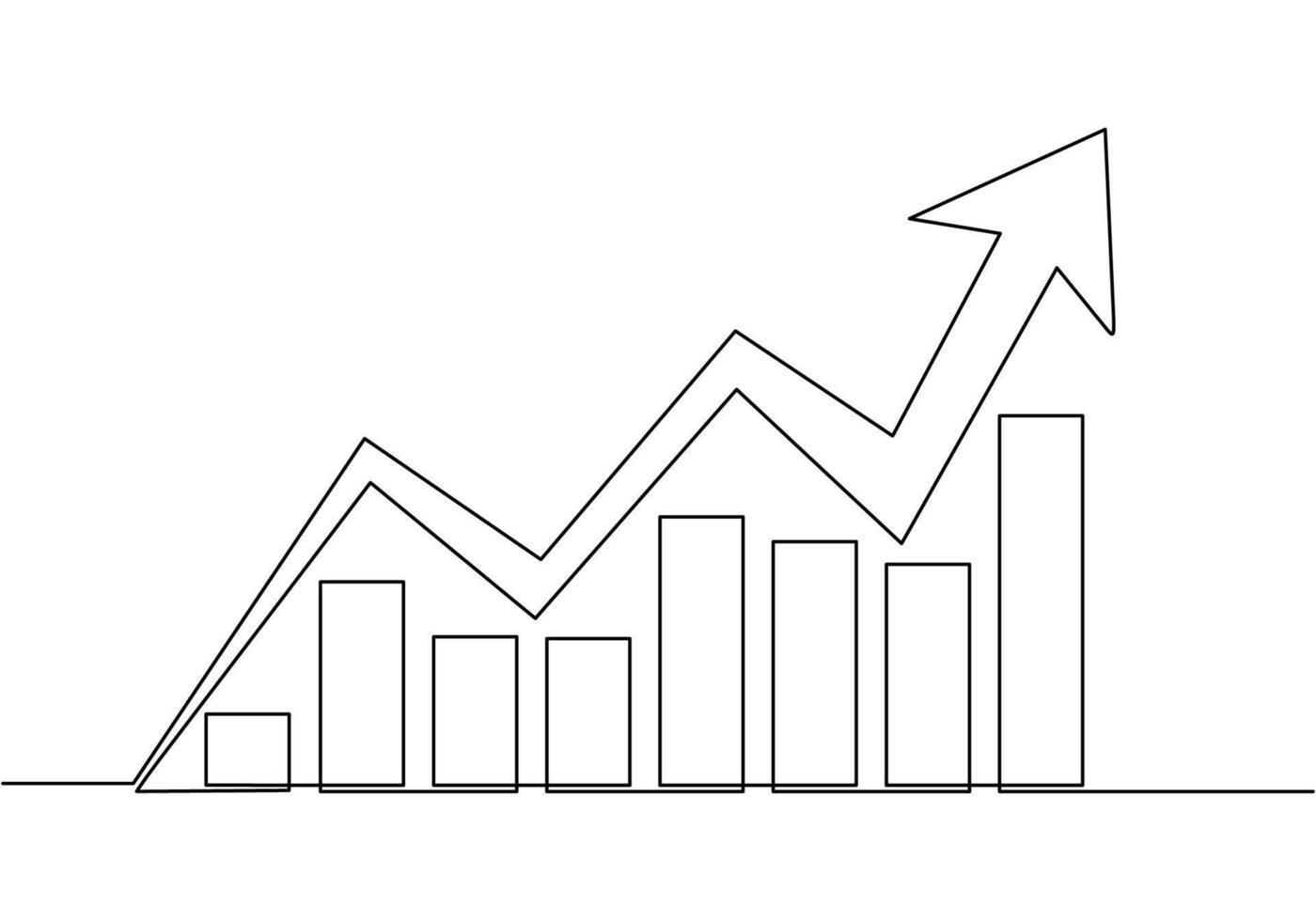 Growing graph in continuous line drawing style Line art business chart. vector