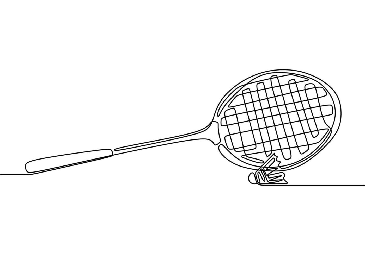 Continuous one Line drawing of badminton racquet with shuttlecock vector