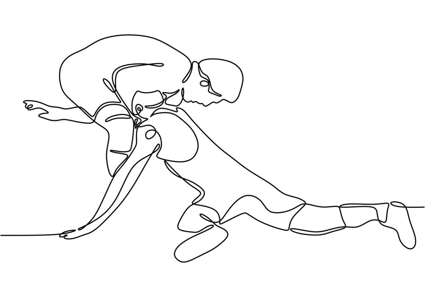 Continuous Line Drawing of Wrestler, Hand-Drawn Wrestling Player vector