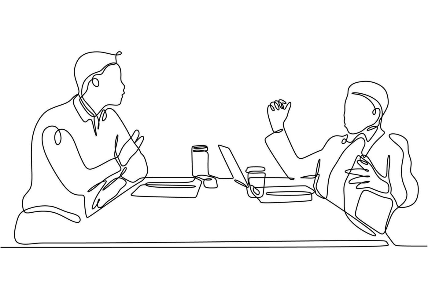 continuous line drawing of office workers. business meeting vector