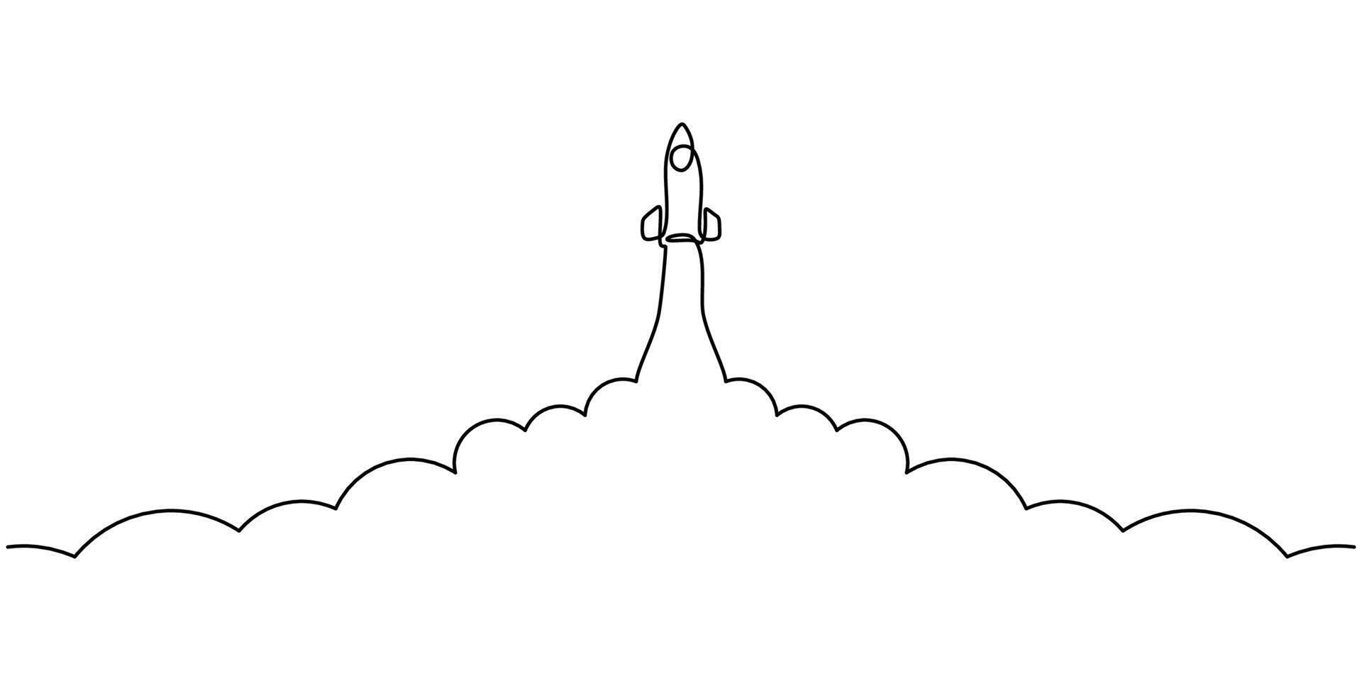 Rocket space ship launch one line drawing vector