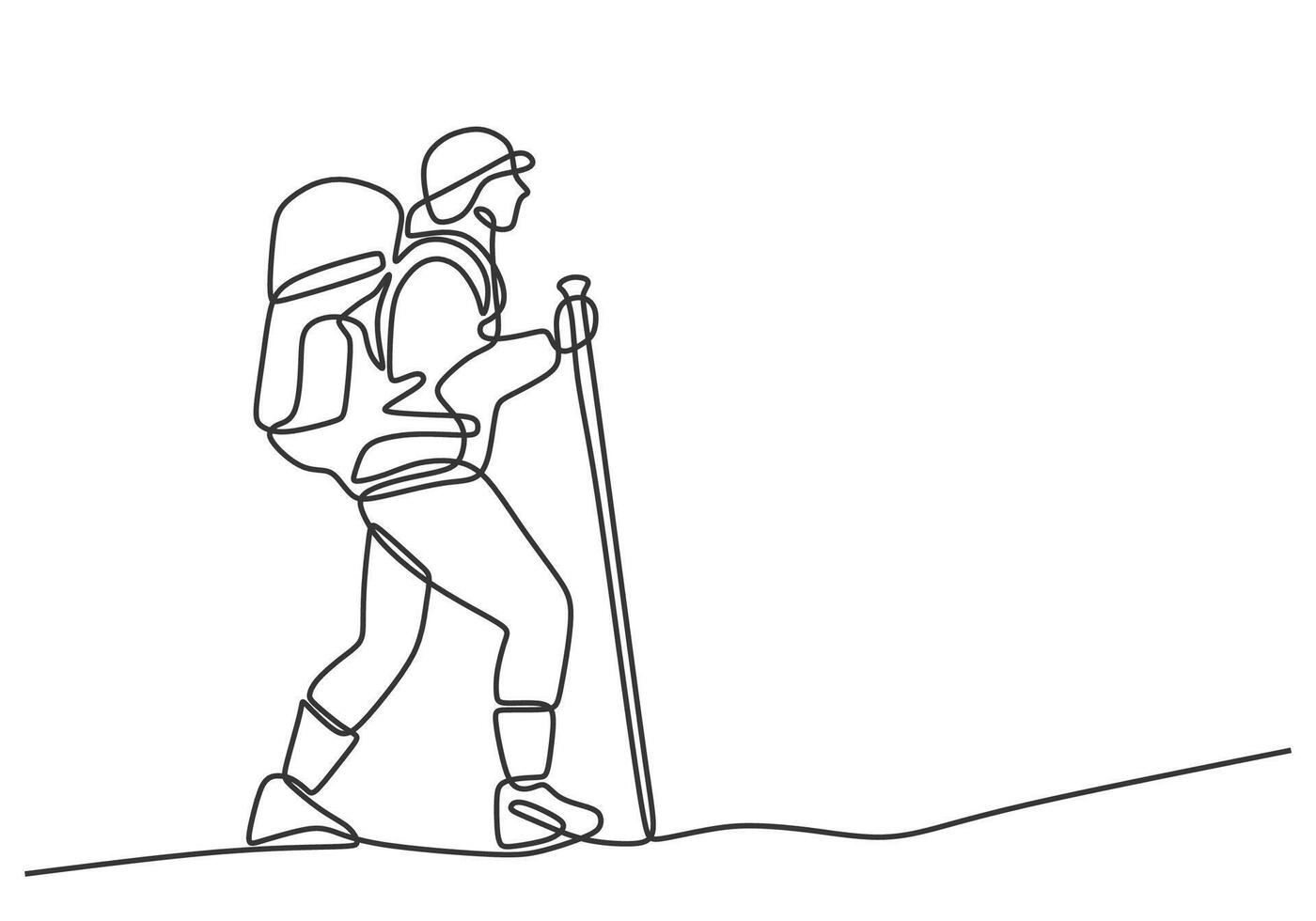 Backpacker traveler hiker One line drawing vector