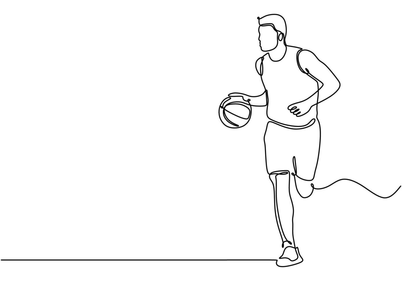 Continuous Line Drawing of Basketball Player dribbling. vector