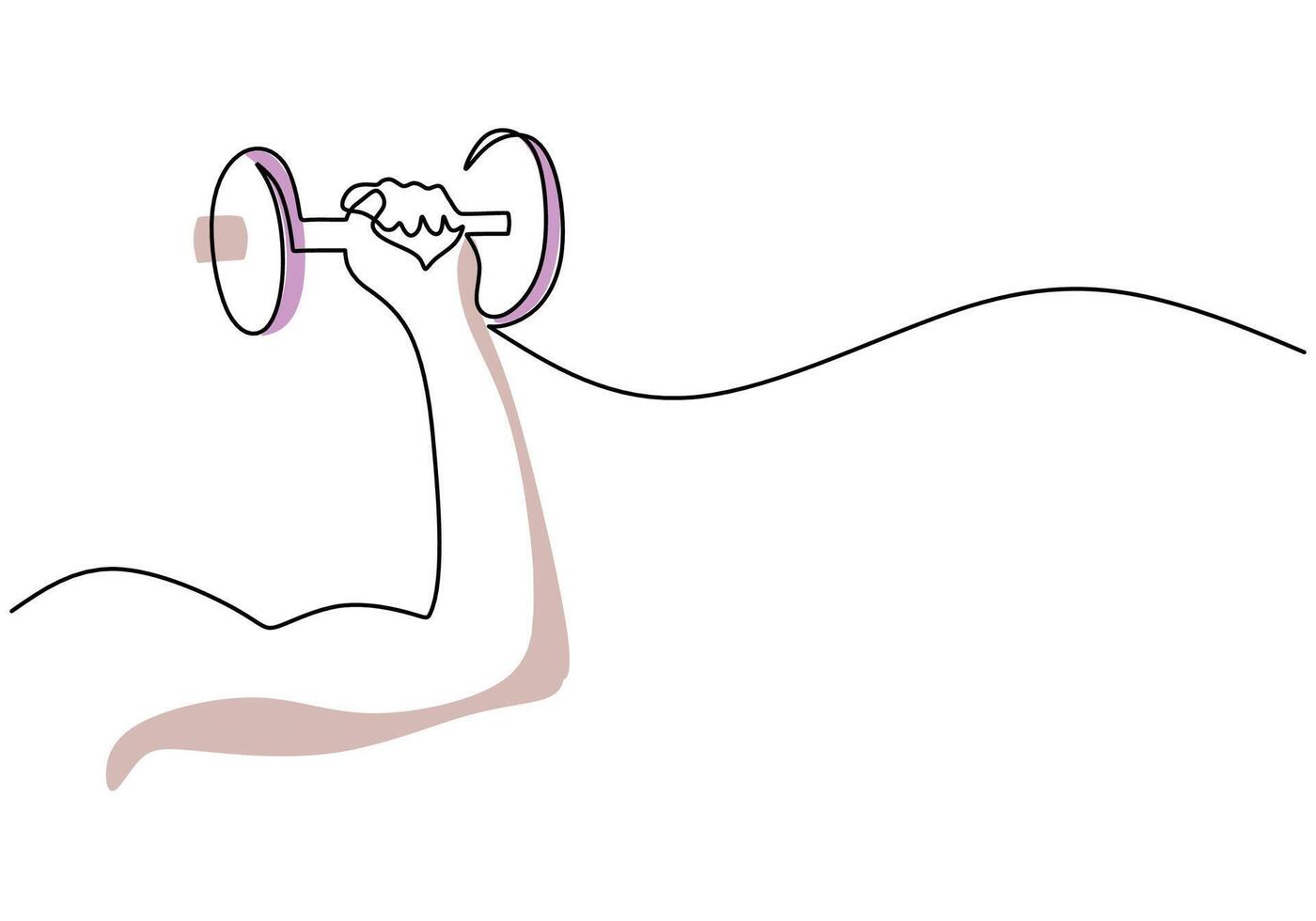Single continuous line drawing hand holding dumbbell. Hand with muscle holding vector