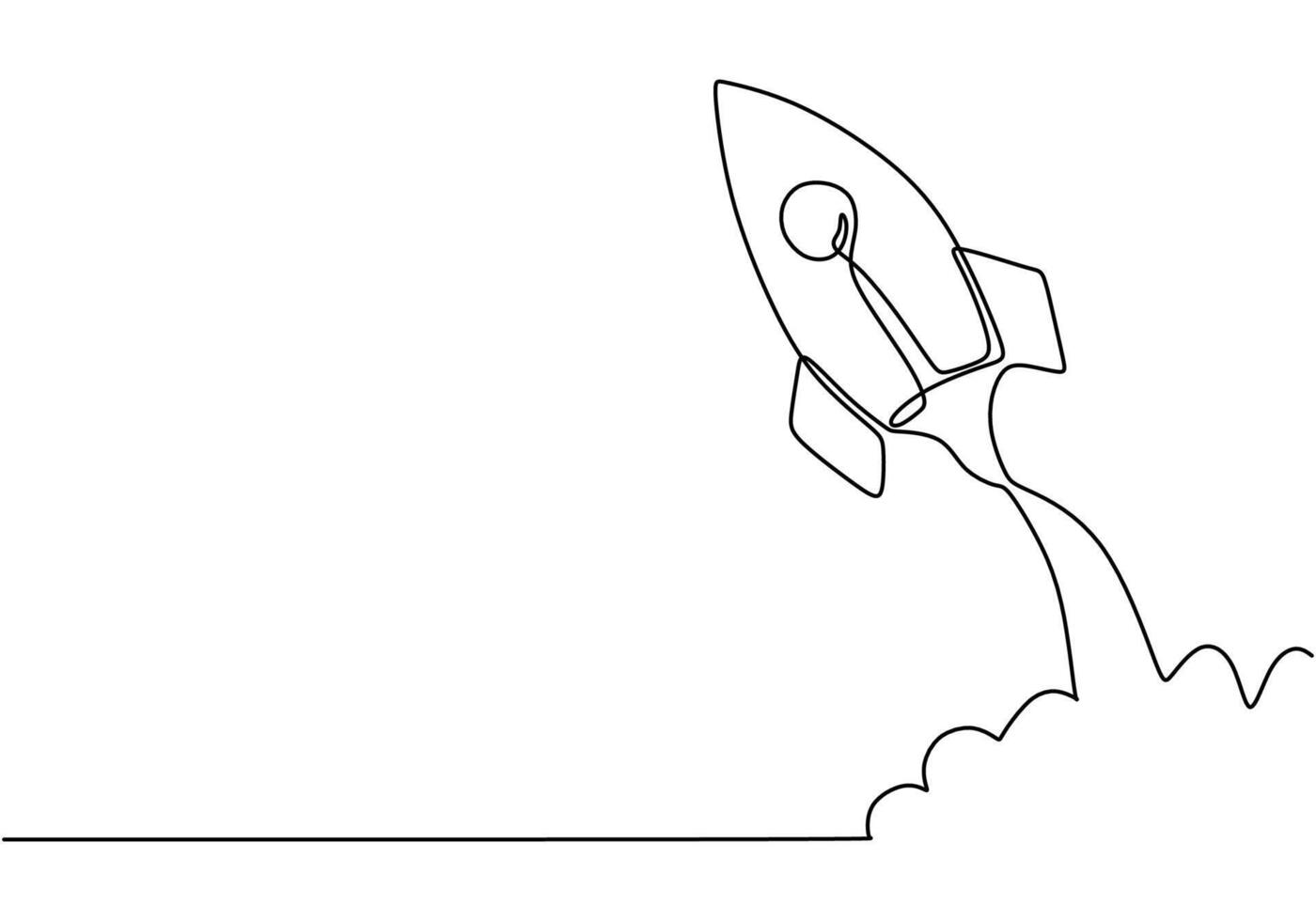 One continuous line drawing of Rocket space ship launch into universe. vector