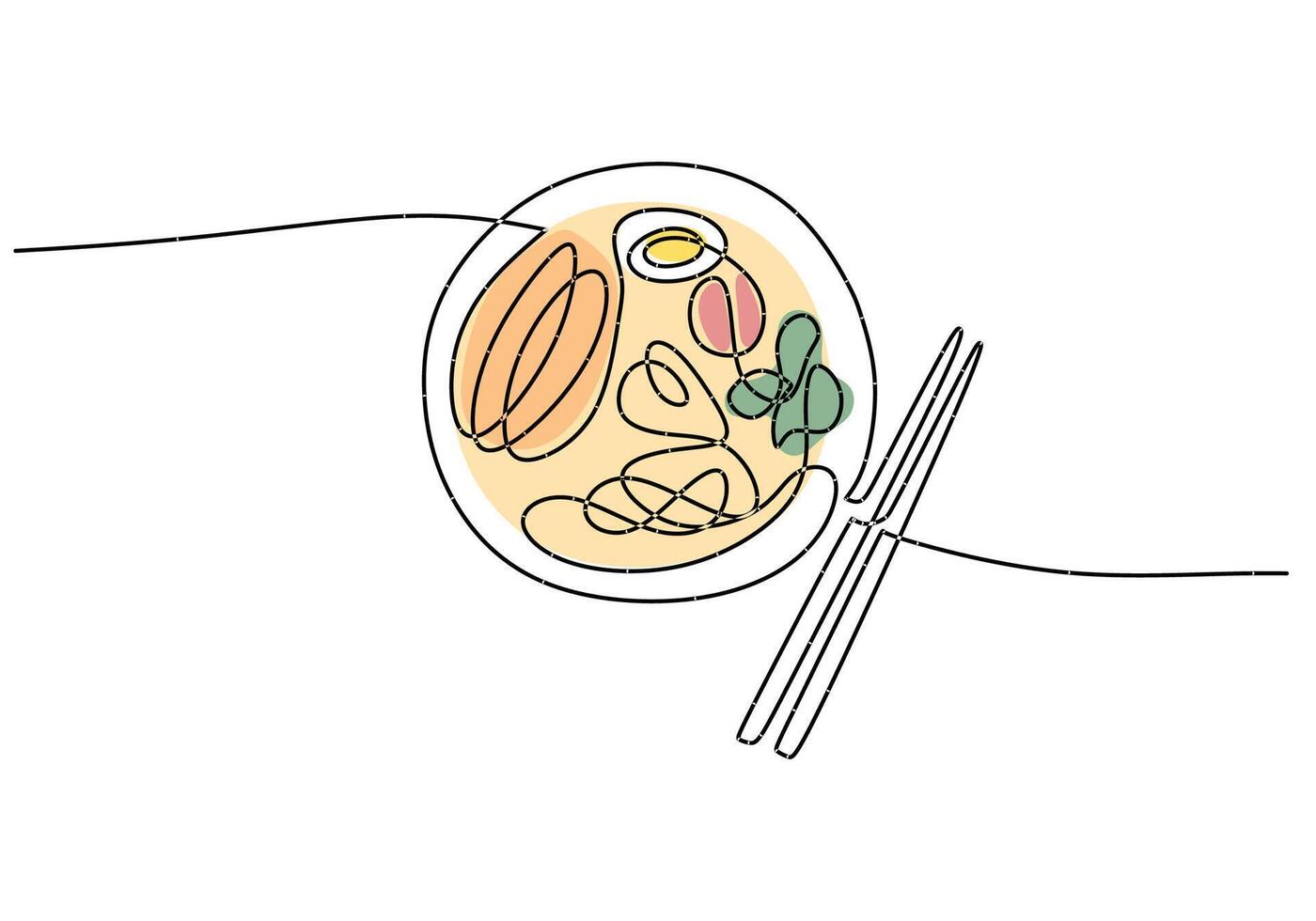 One line drawing Ramyeon Korean cuisine vector