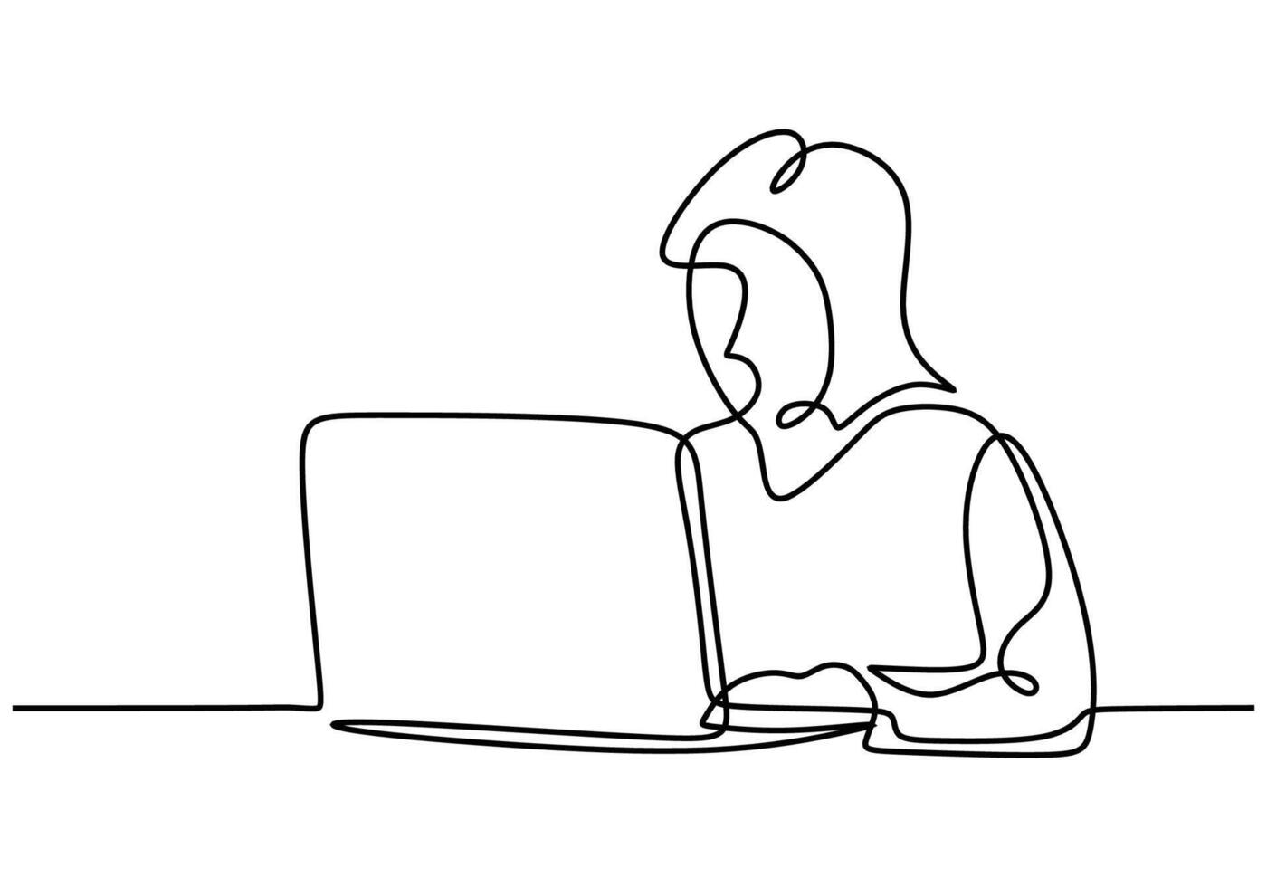 woman in front of laptop computer one continuous line drawing style vector