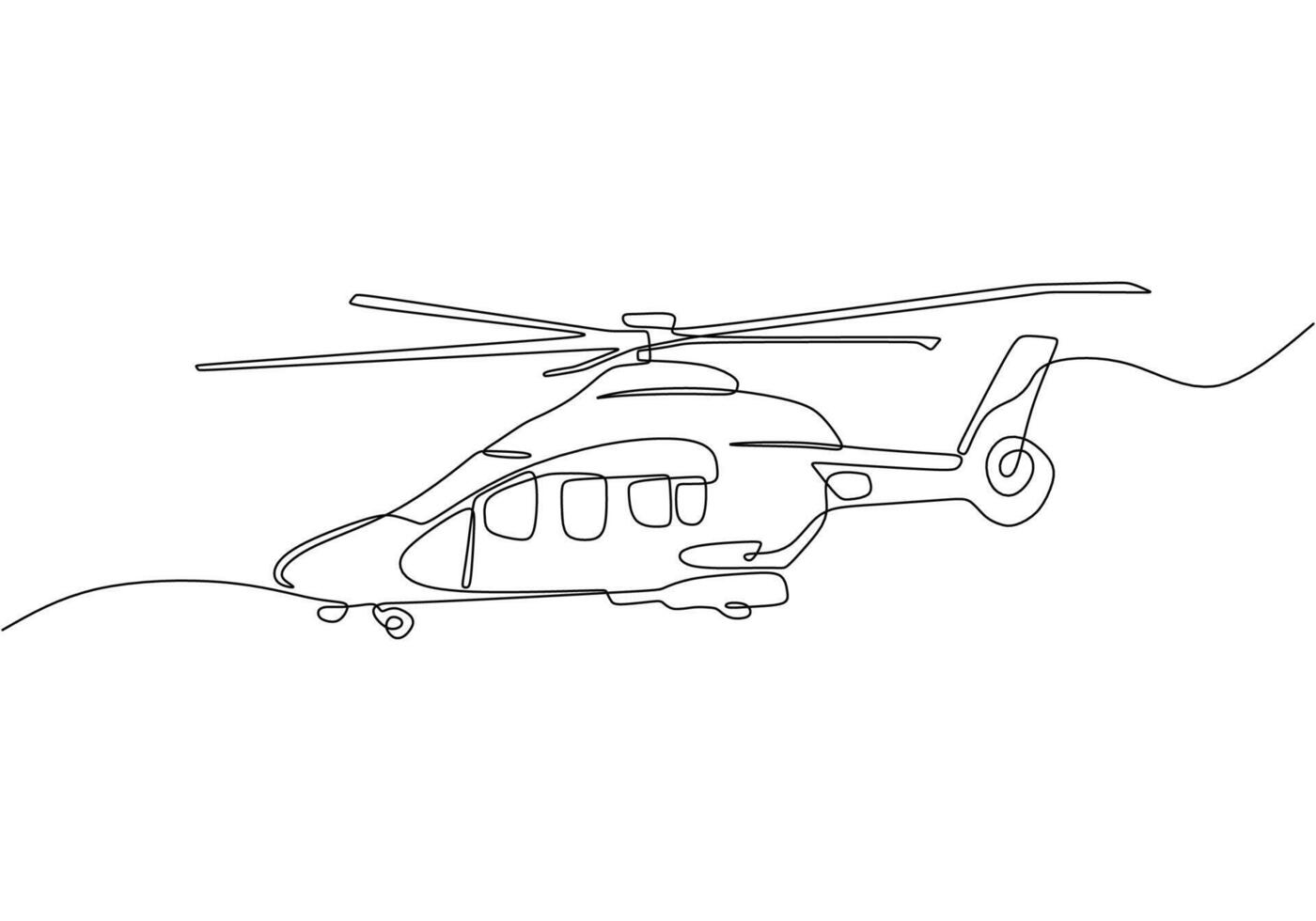 One continuous single line drawing of helicopter in flight vector