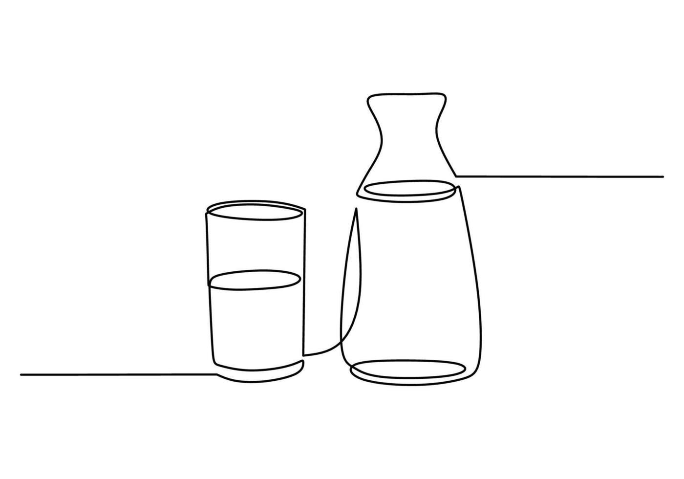 Continuous one line of glass and box of milk isolated on white background. vector