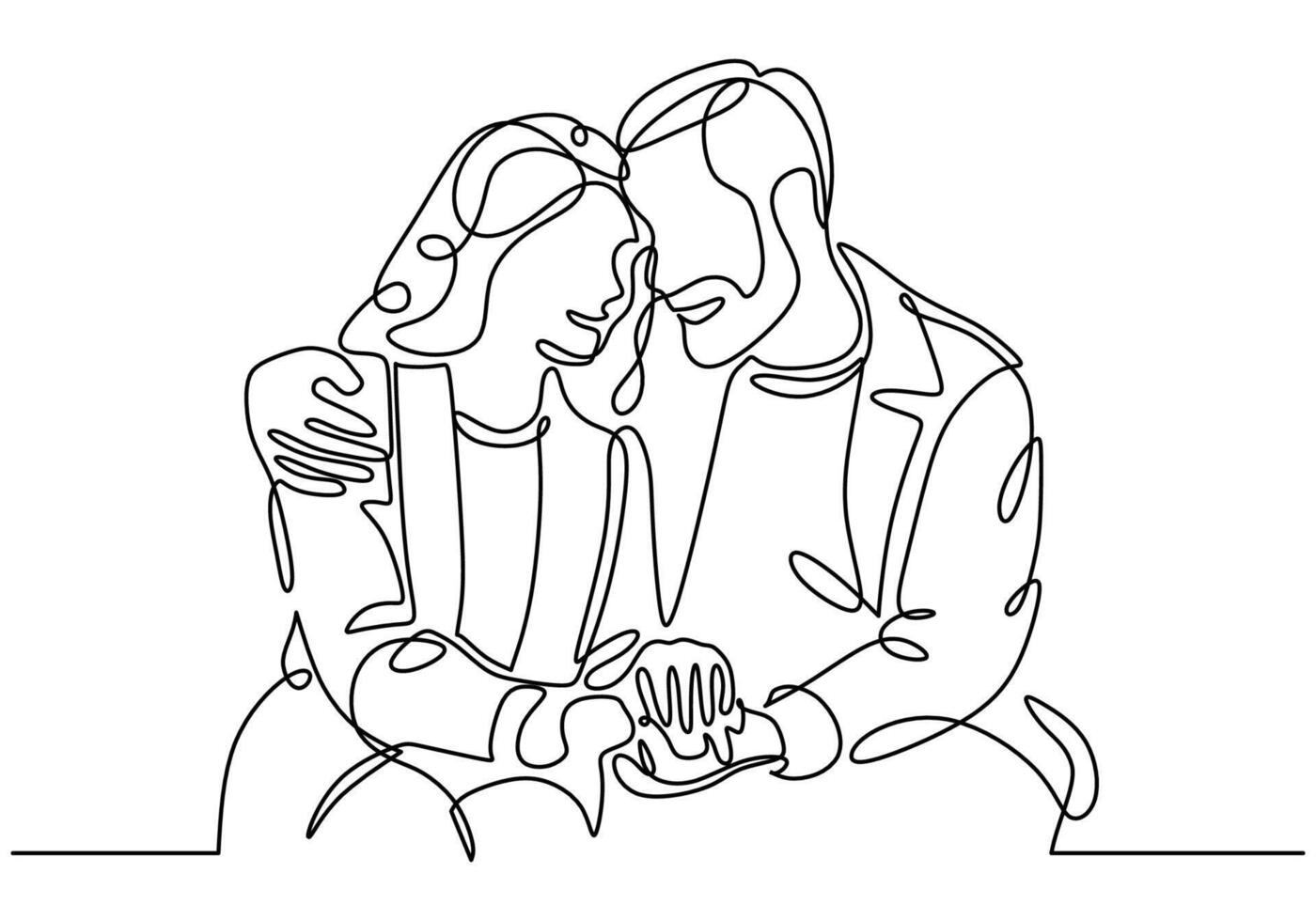 Romantic elderly couple in continuous line art drawing style. vector