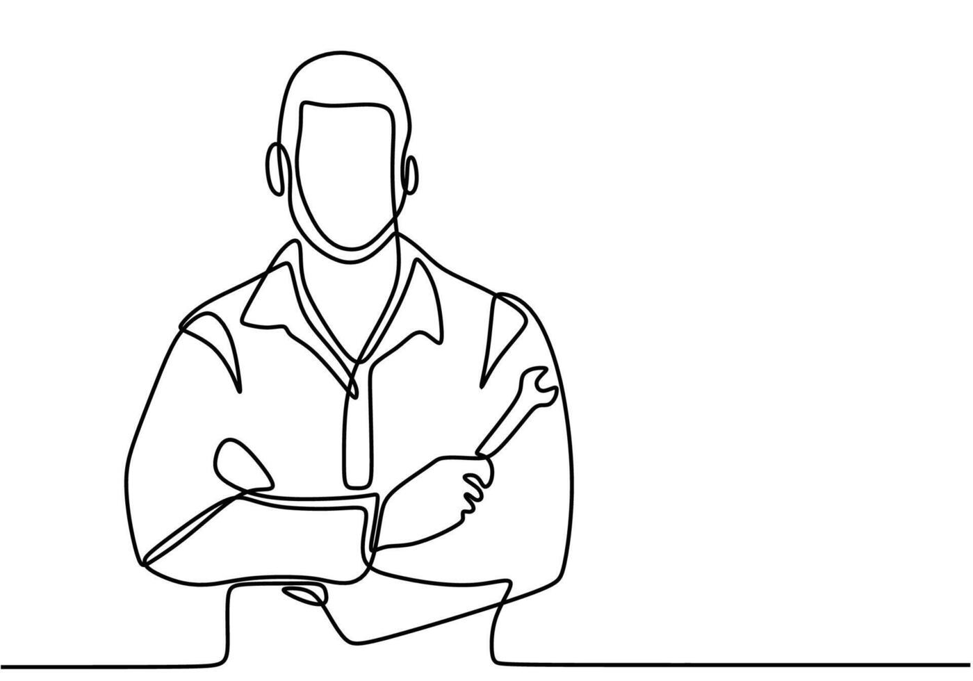 Continuous line drawing mechanic holding the wrench works vector