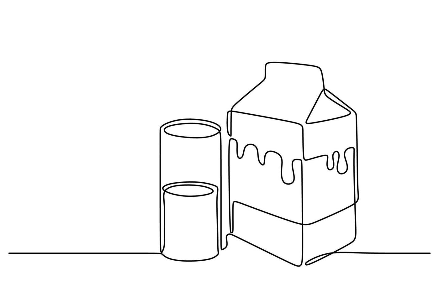one line of glass and box of milk minimalist vector