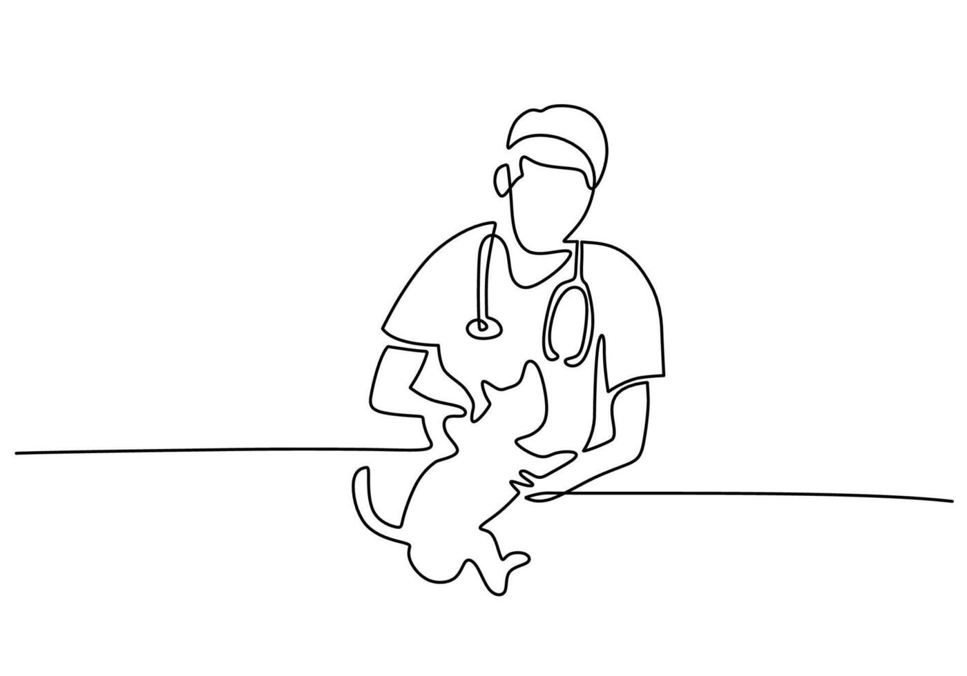 one line drawing of veterinarian treating animal health problems vector