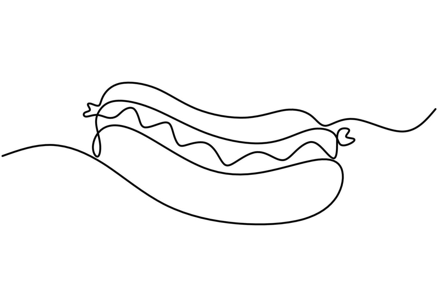 one continuous line drawing of hotdog isolated on white background. Fast Food minimalism concept. vector