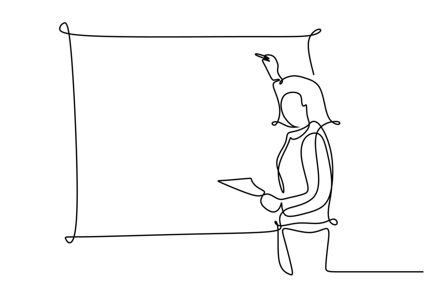 Women teacher giving a lesson in from of class behind the blackboard vector