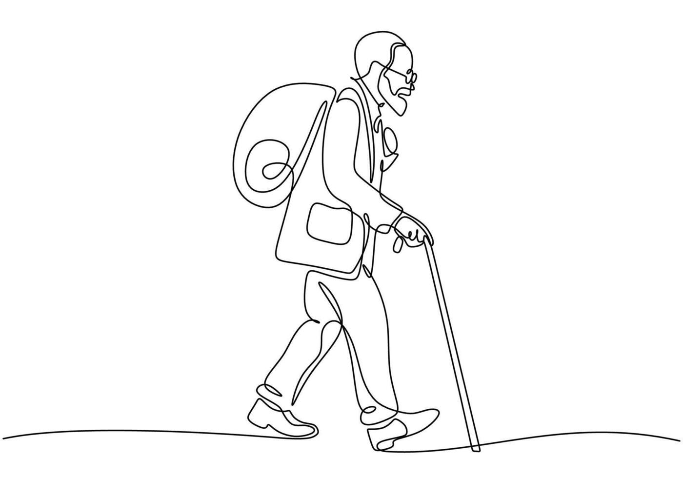 One line drawing retired person walking vector
