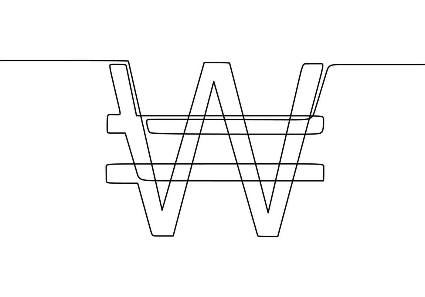 Single one-line drawing won coin currency from South Korea vector