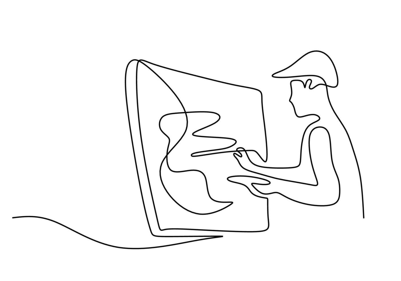 male artist drawing on blank canvas in one continuous line drawing vector