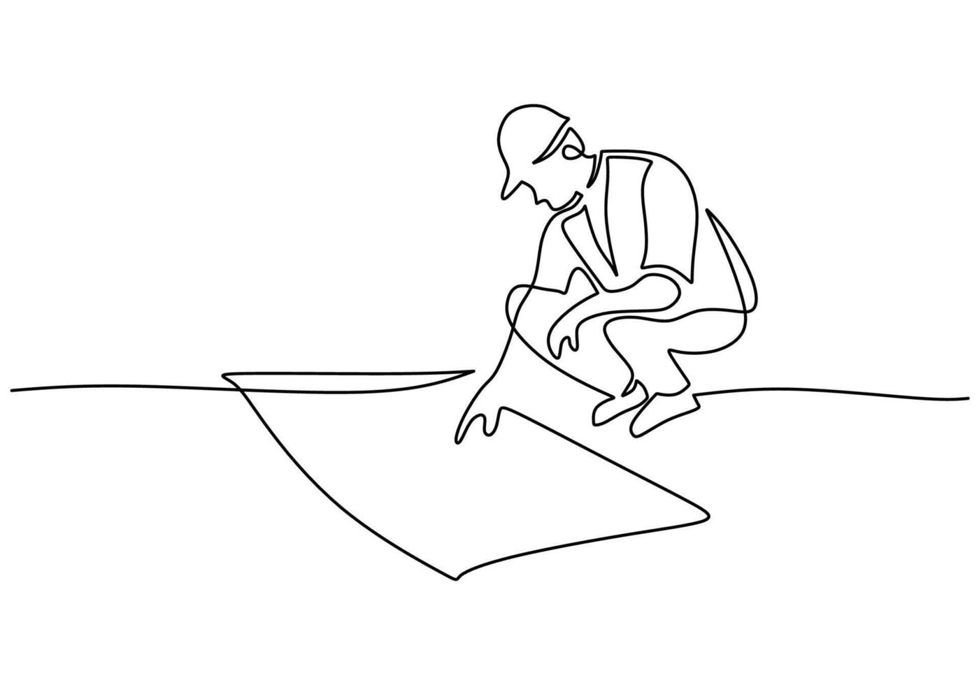 continuous line drawing young male architect holding blueprint paper vector