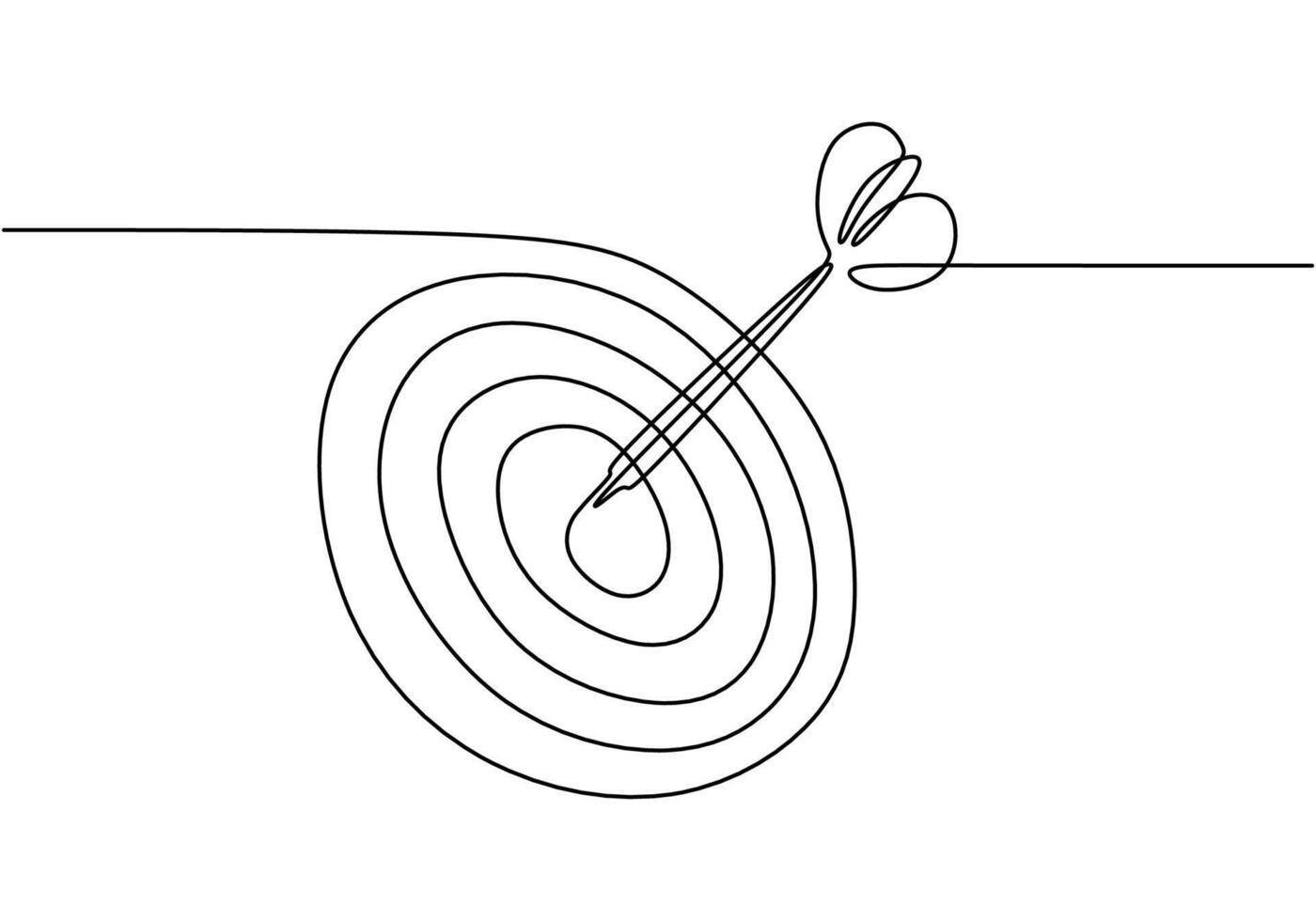 Single continuous line drawing of archery target pad shot with arrows. vector