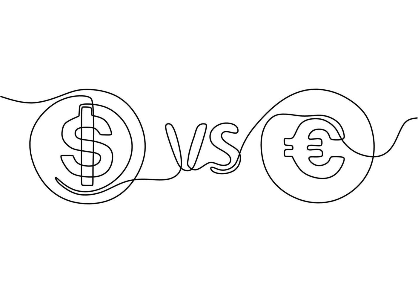 Continuous one line drawing of dollars versus euro monetary vector