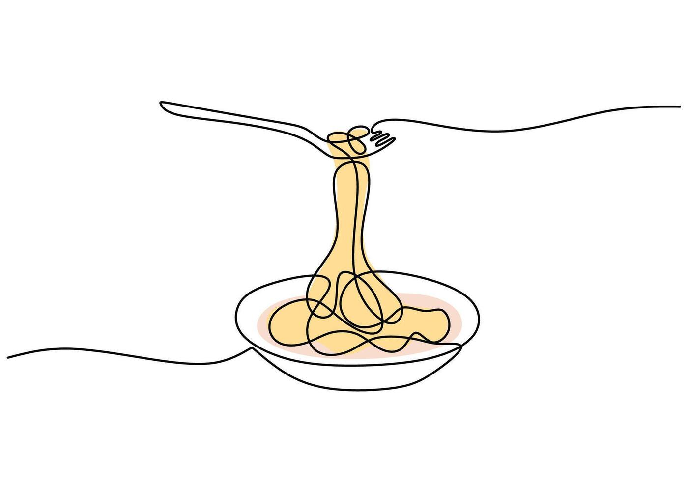 pasta spaghetti noodle with fork continuous line vector